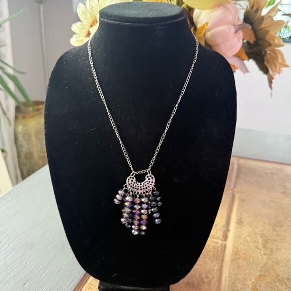 Silver Tone Beaded Pendant Necklace - Picture 1 of 8